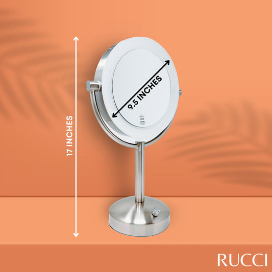 Brookstone 1X/10X Magnifying Double-Sided Lighted AC Plug-In Chrome Tabletop Mirror