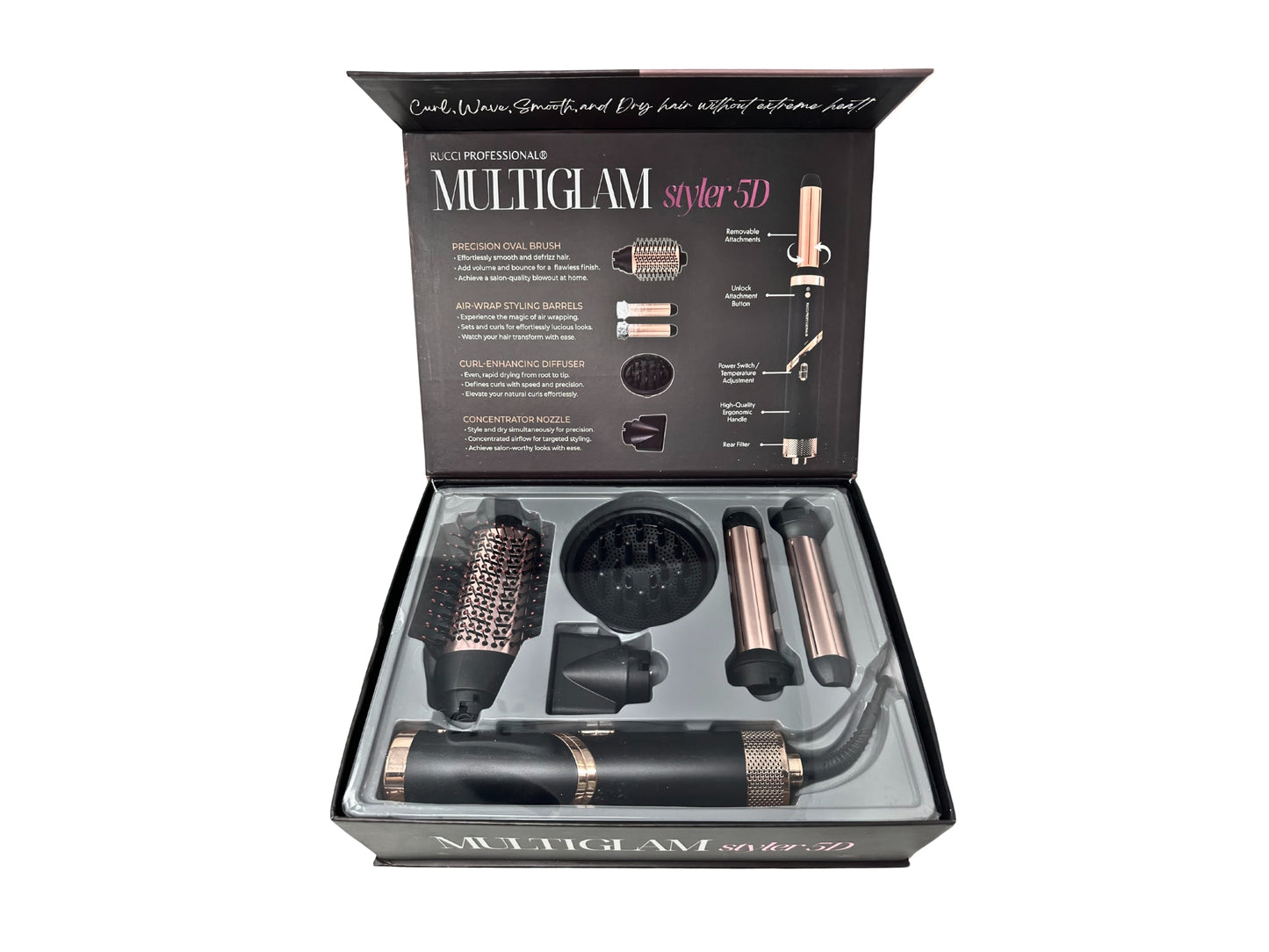 MULTIGLAM Styler 5D | 5-in-1 Hair Dryer & Styler Set with Air Wrap Barrels, Diffuser, Precision Brush & Concentrator Nozzle