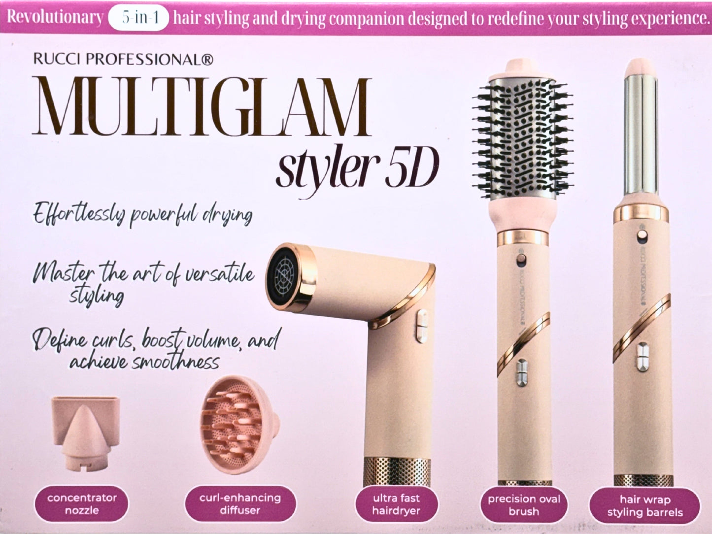 MULTIGLAM Styler 5D | 5-in-1 Hair Dryer & Styler Set with Air Wrap Barrels, Diffuser, Precision Brush & Concentrator Nozzle