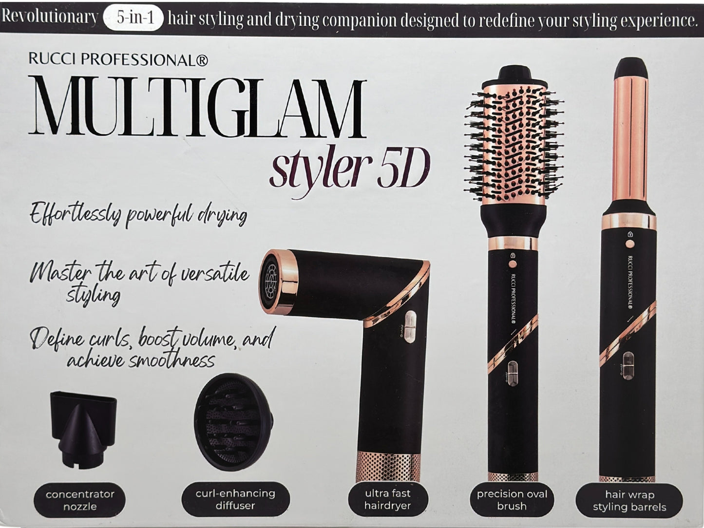 MULTIGLAM Styler 5D | 5-in-1 Hair Dryer & Styler Set with Air Wrap Barrels, Diffuser, Precision Brush & Concentrator Nozzle