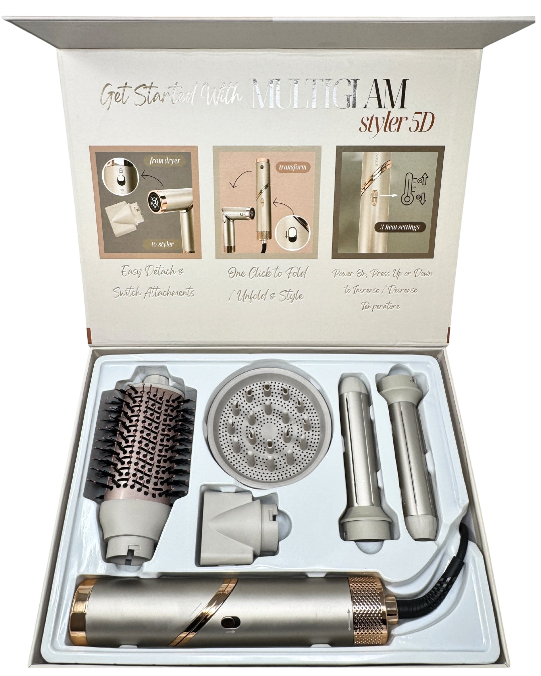 MULTIGLAM Styler 5D | 5-in-1 Hair Dryer & Styler Set with Air Wrap Barrels, Diffuser, Precision Brush & Concentrator Nozzle