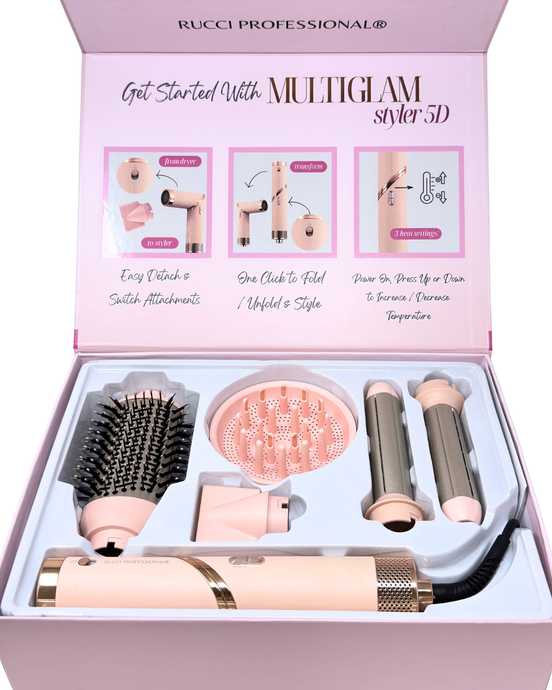MULTIGLAM Styler 5D | 5-in-1 Hair Dryer & Styler Set with Air Wrap Barrels, Diffuser, Precision Brush & Concentrator Nozzle