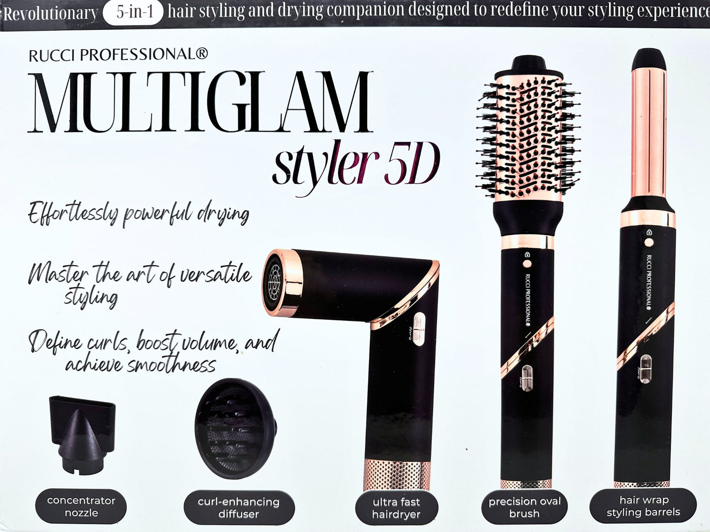 MULTIGLAM Styler 5D | 5-in-1 Hair Dryer & Styler Set with Air Wrap Barrels, Diffuser, Precision Brush & Concentrator Nozzle