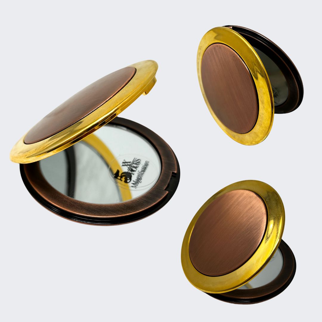 CM506 Gold and Gunmetal Round Compact Mirrors (2 Pack)