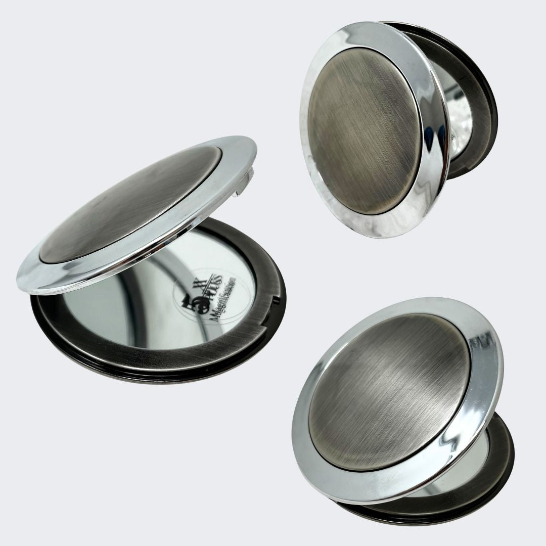 CM506 Gold and Gunmetal Round Compact Mirrors (2 Pack)