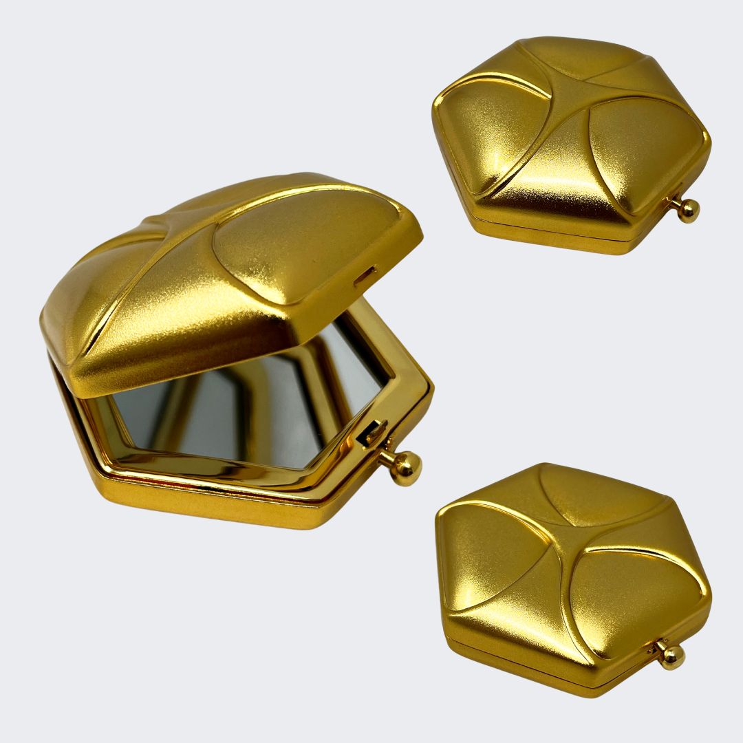 CM713 Hexagon Matte Gold Mini Compact Mirror