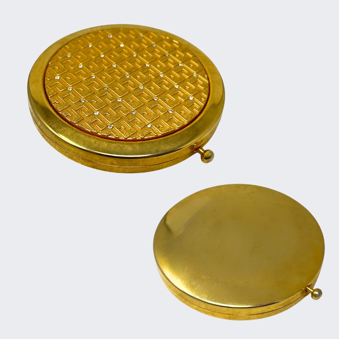 CM735 Round Gold Compact Mirror with Stones