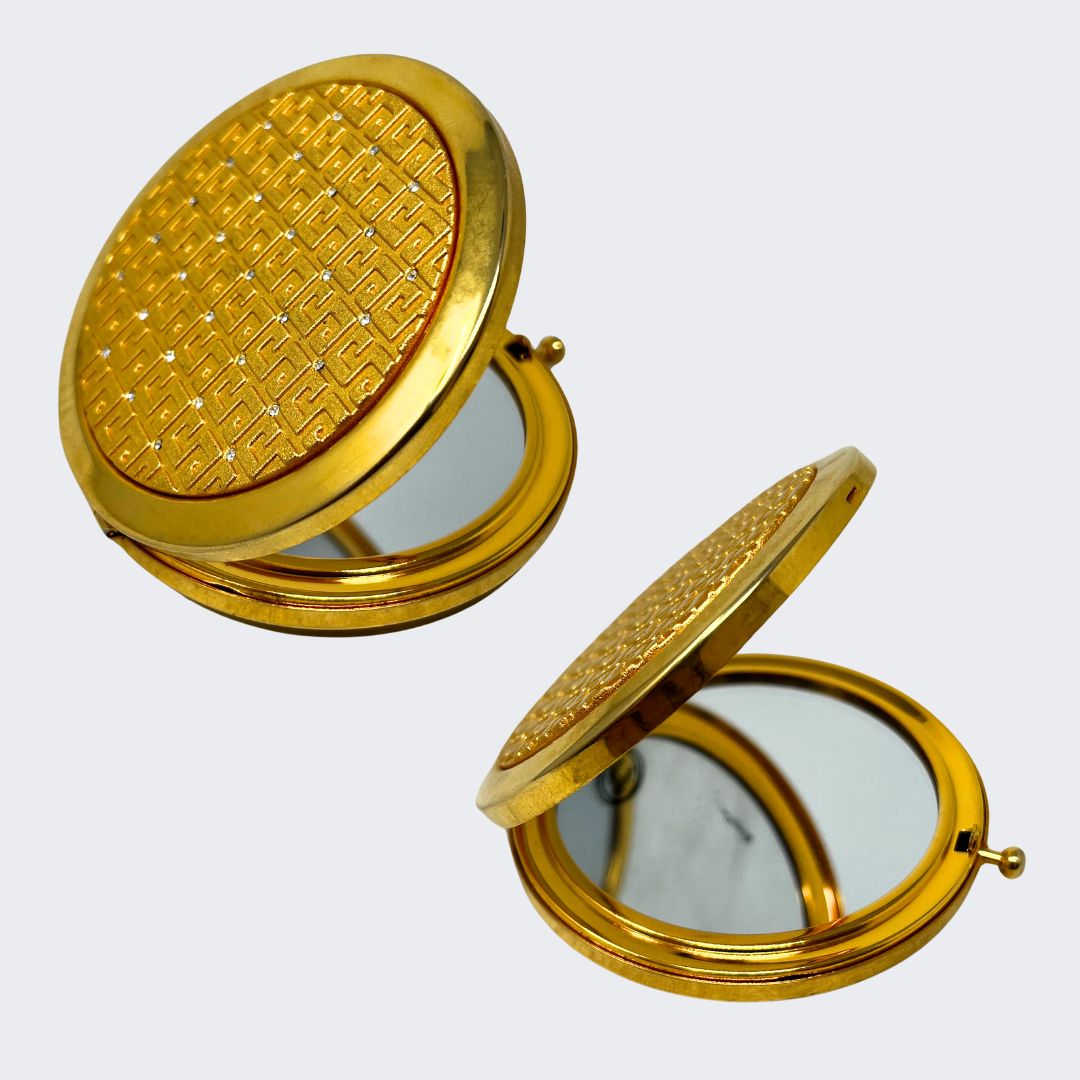 CM735 Round Gold Compact Mirror with Stones