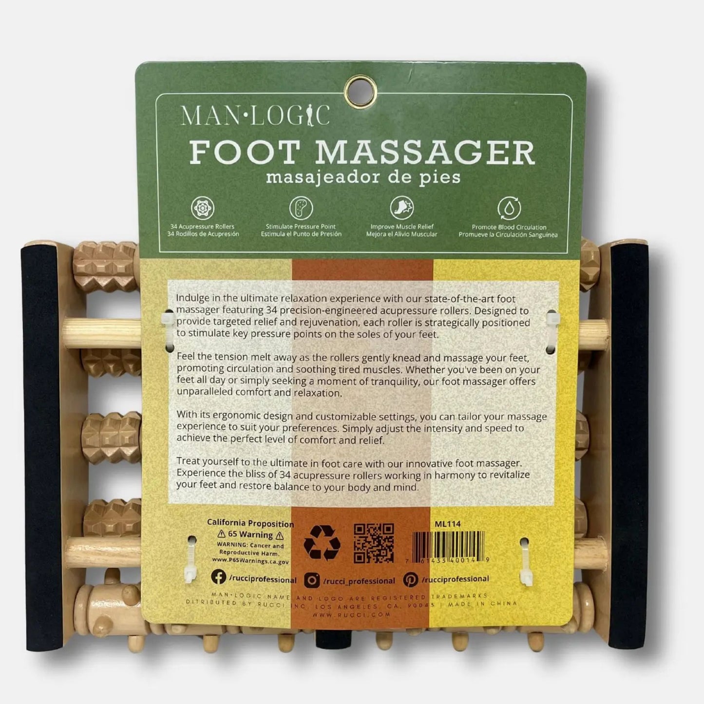 ML114 ManLogic Foot Massager Roller – Relieves Sore Feet & Plantar Fasciitis | Deep Tissue Pressure Relief Tool for Men