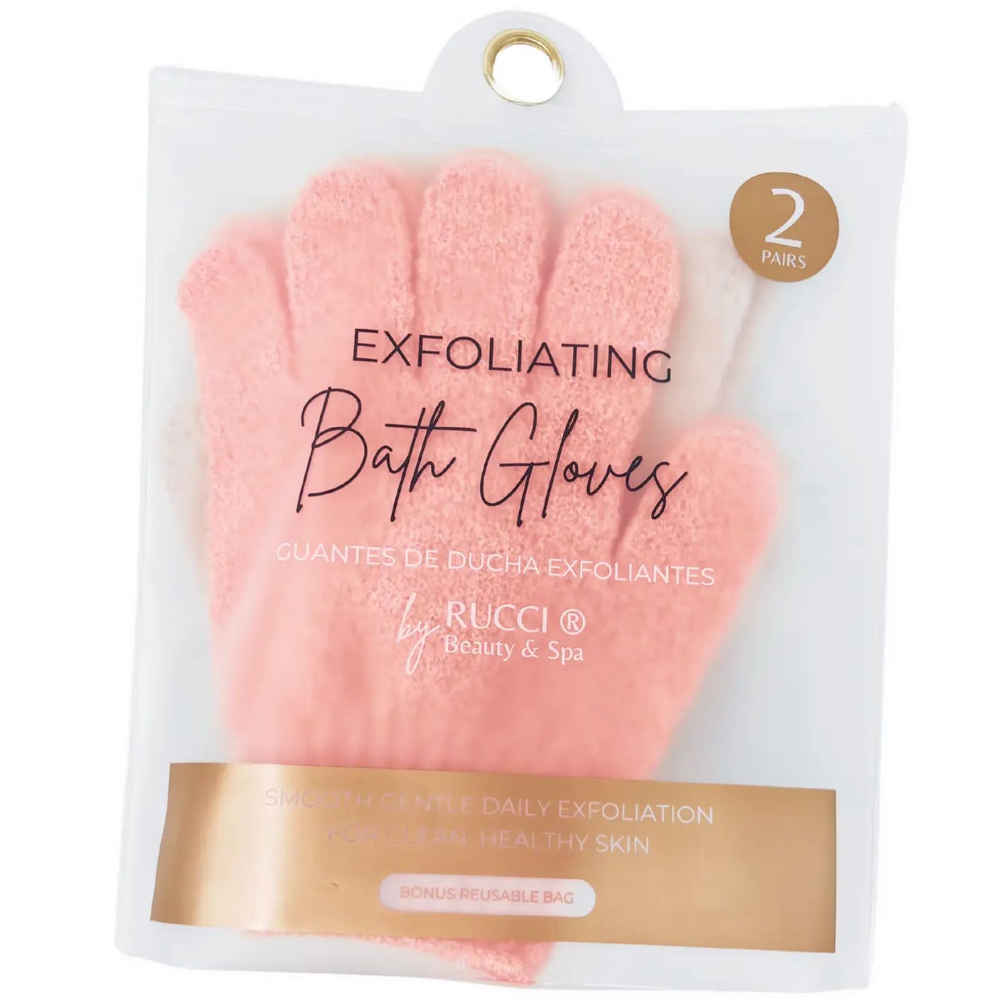 Exfoliating Bath Gloves Set (2 Pairs) – Pink or Peach for Smooth Skin
