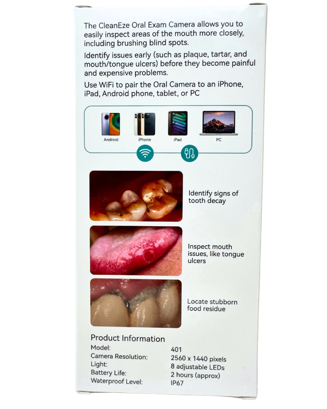 CleanEze Oral Exam Camera HD | WiFi Scope w/ LED, Rechargeable, Anti-Fog