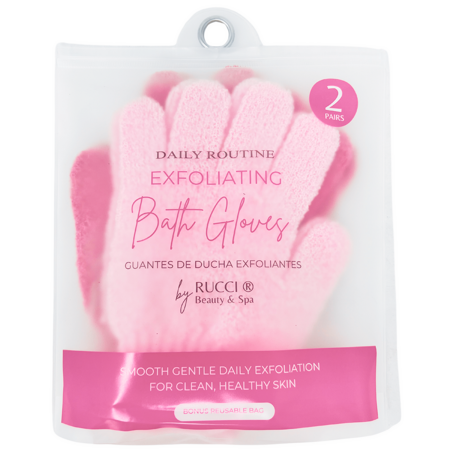 Exfoliating Bath Gloves Set (2 Pairs) – Pink or Peach for Smooth Skin