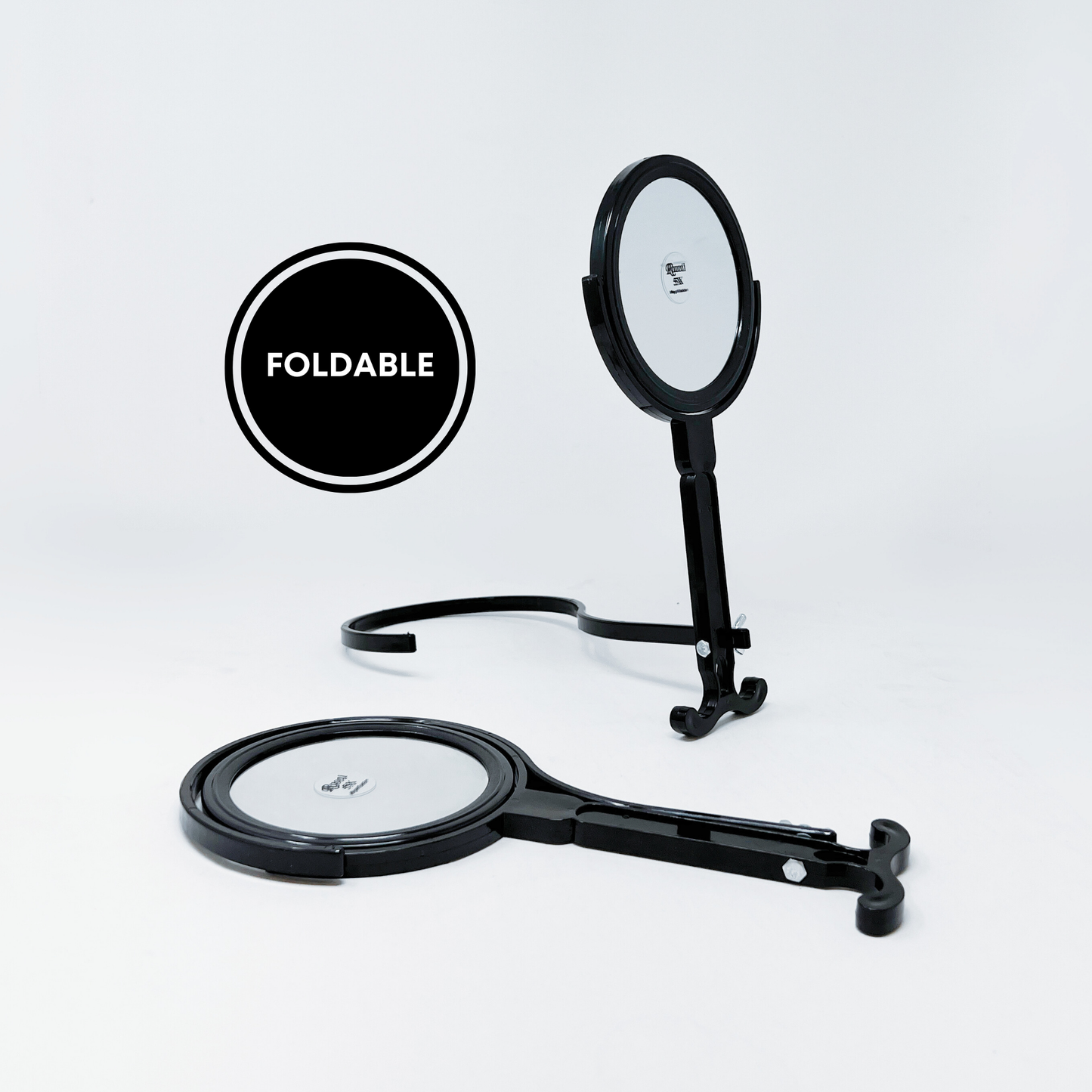 1X/5X Magnifying Double-Sided Neck Mirror – Adjustable Black Plastic Vanity Mirror for Makeup, Grooming, and Hair Styling