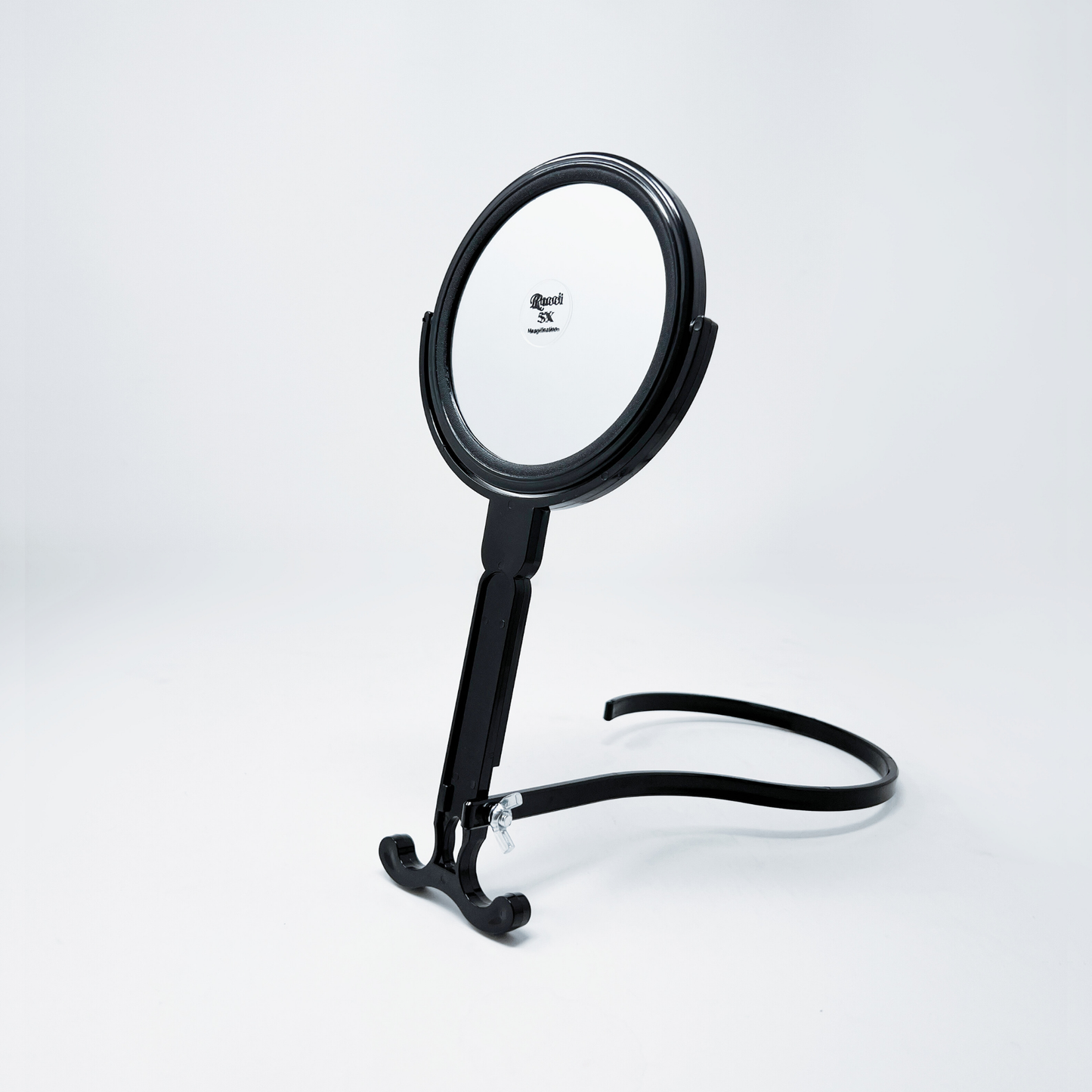 1X/5X Magnifying Double-Sided Neck Mirror – Adjustable Black Plastic Vanity Mirror for Makeup, Grooming, and Hair Styling