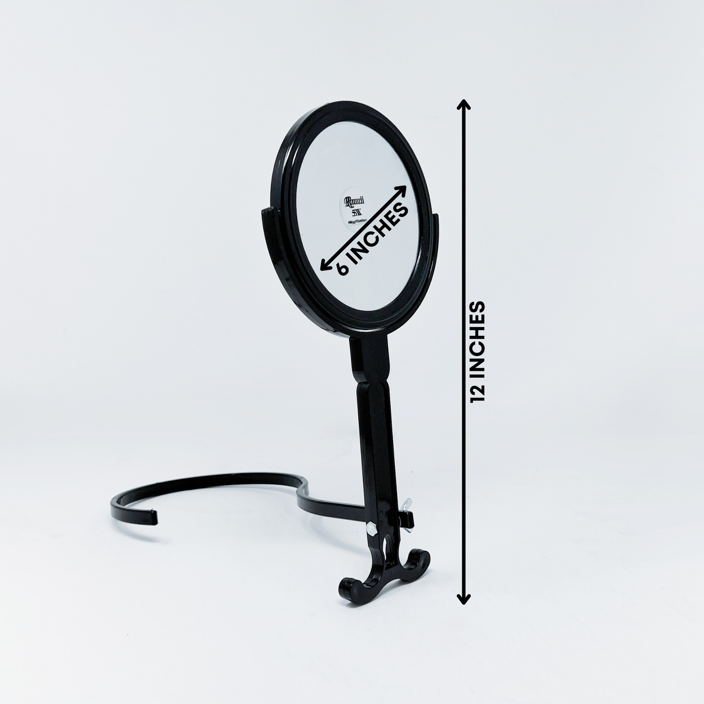 1X/5X Magnifying Double-Sided Neck Mirror – Adjustable Black Plastic Vanity Mirror for Makeup, Grooming, and Hair Styling