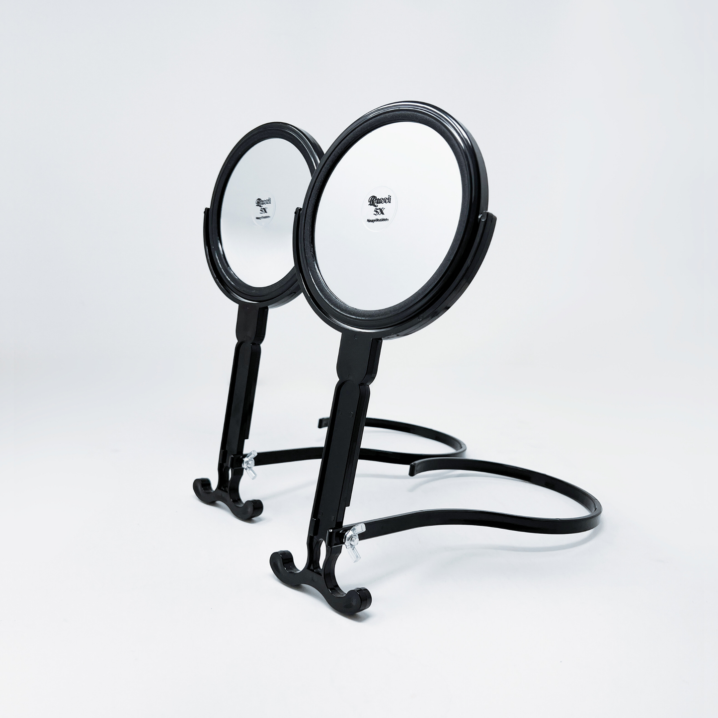 1X/5X Magnifying Double-Sided Neck Mirror – Adjustable Black Plastic Vanity Mirror for Makeup, Grooming, and Hair Styling
