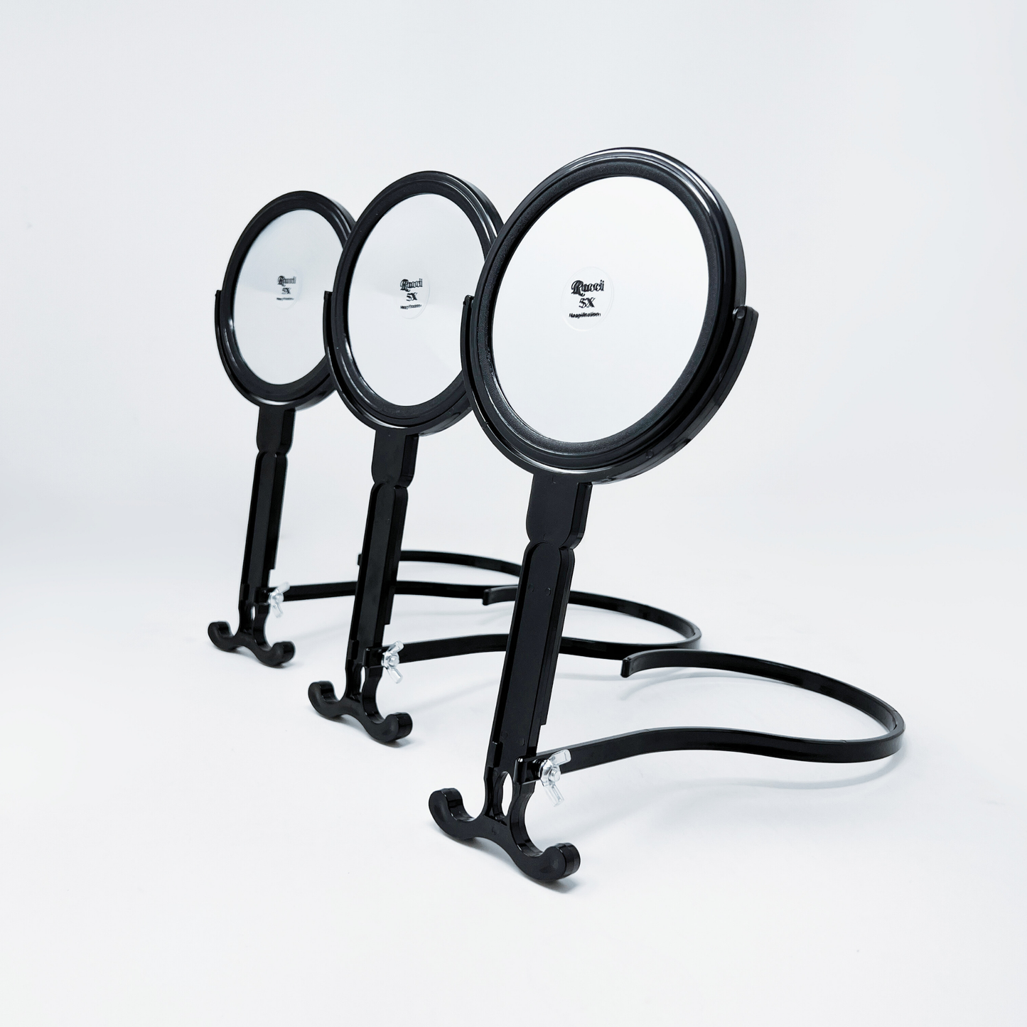 1X/5X Magnifying Double-Sided Neck Mirror – Adjustable Black Plastic Vanity Mirror for Makeup, Grooming, and Hair Styling