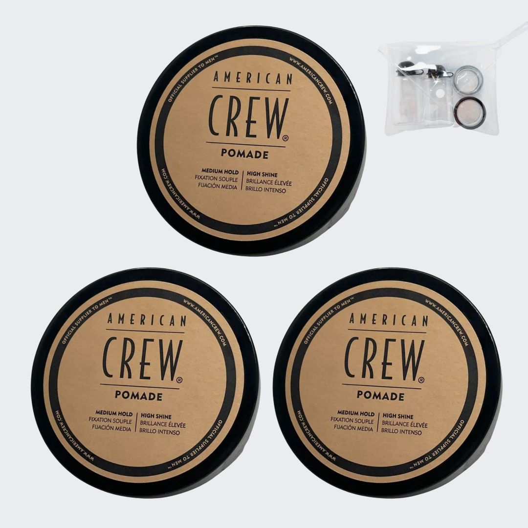 American Crew Pomade – Pack of 3 + FREE Travel Bottle | Medium Hold, High Shine