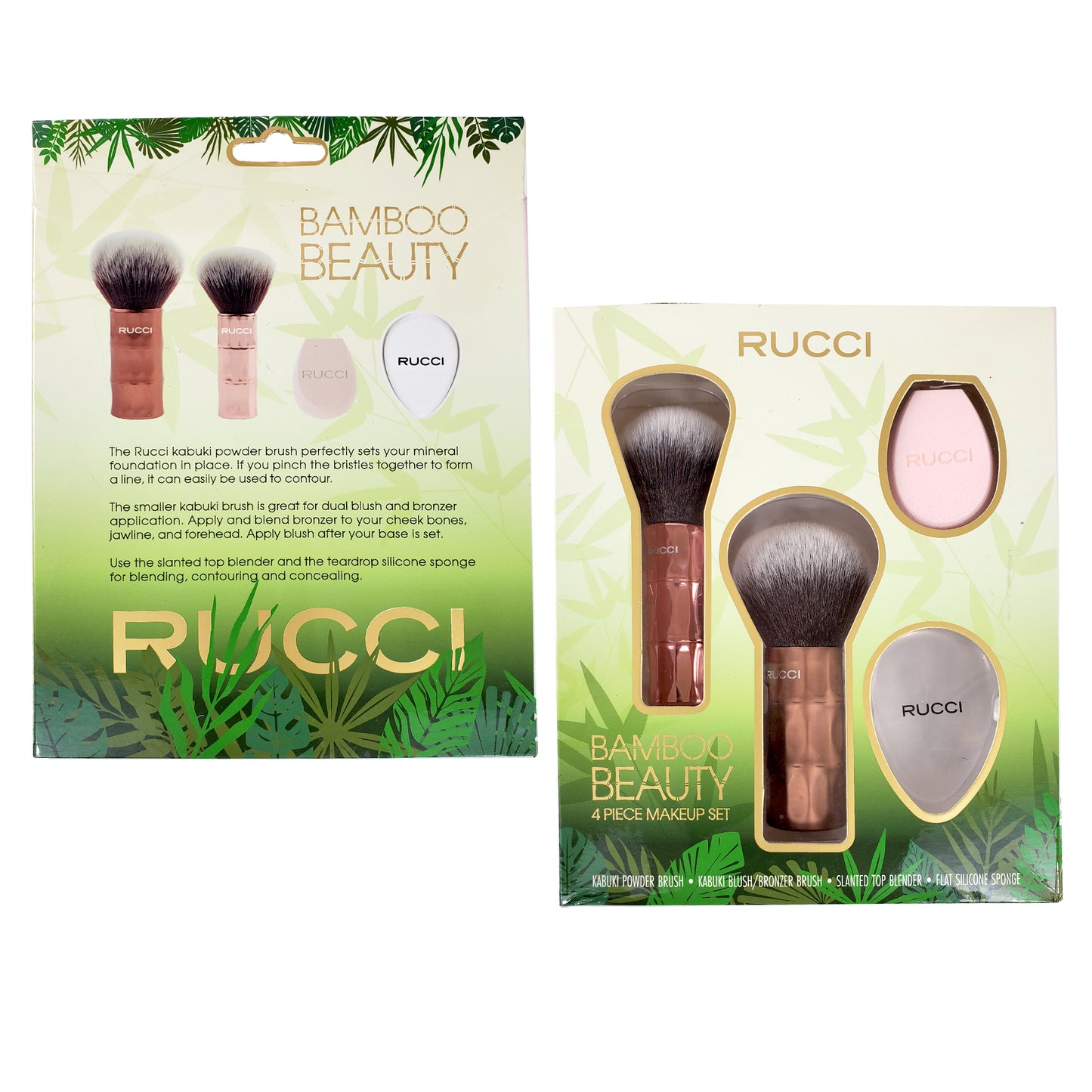 Rucci Cosmetic Brush Set (4 Piece) Powder & Bronzer Brush, Blender, Sponge (CC462)