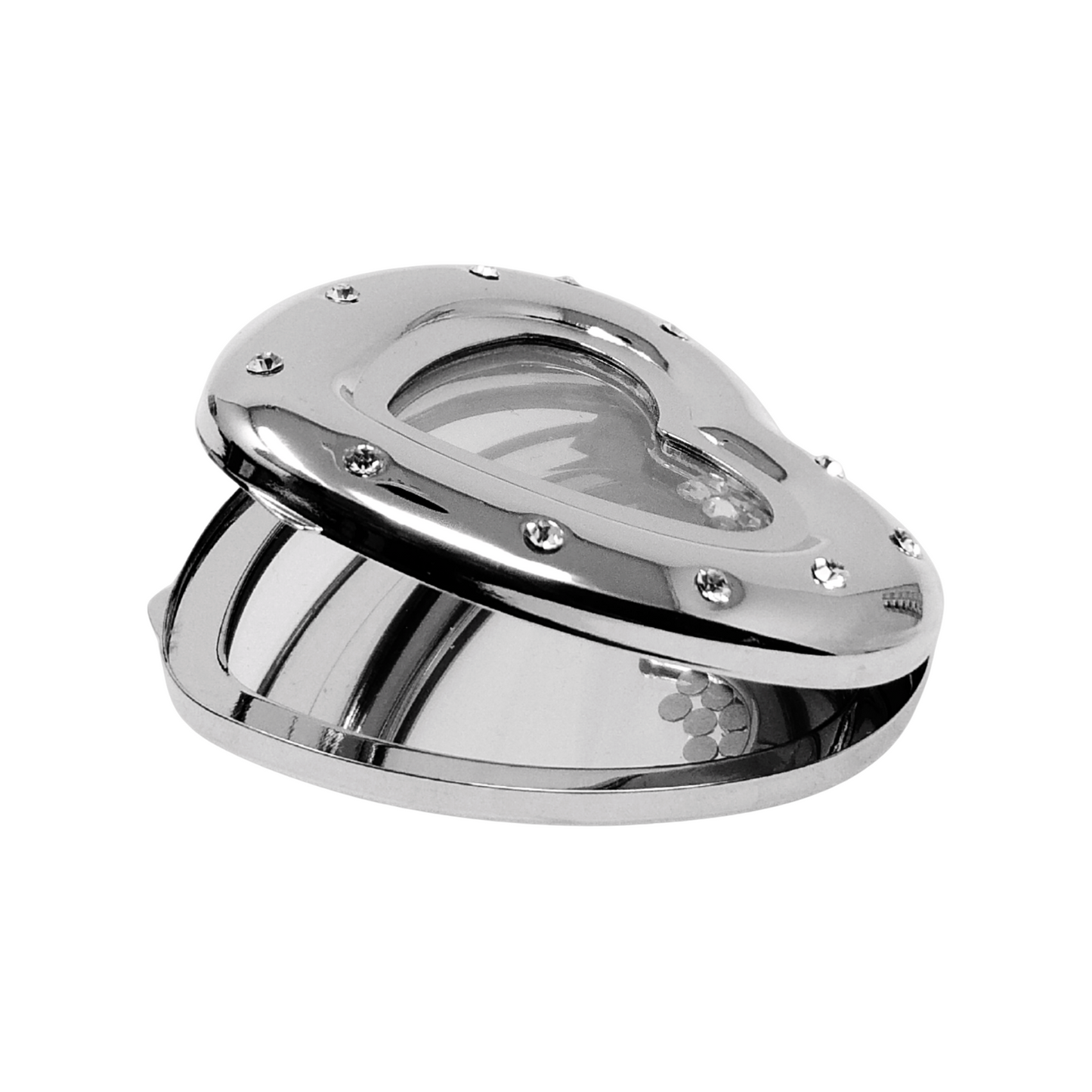 1X Regular Silver Heart with Diamonds Compact Mirror (CM603)