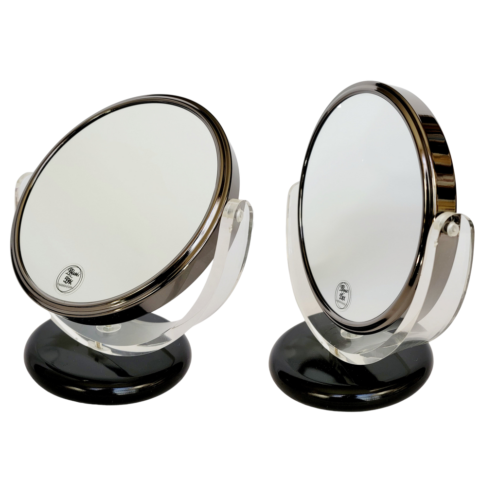 1x / 5x Dark Bronze Glossy Metal Dual Vanity Mirror with Clear Acrylic Elements