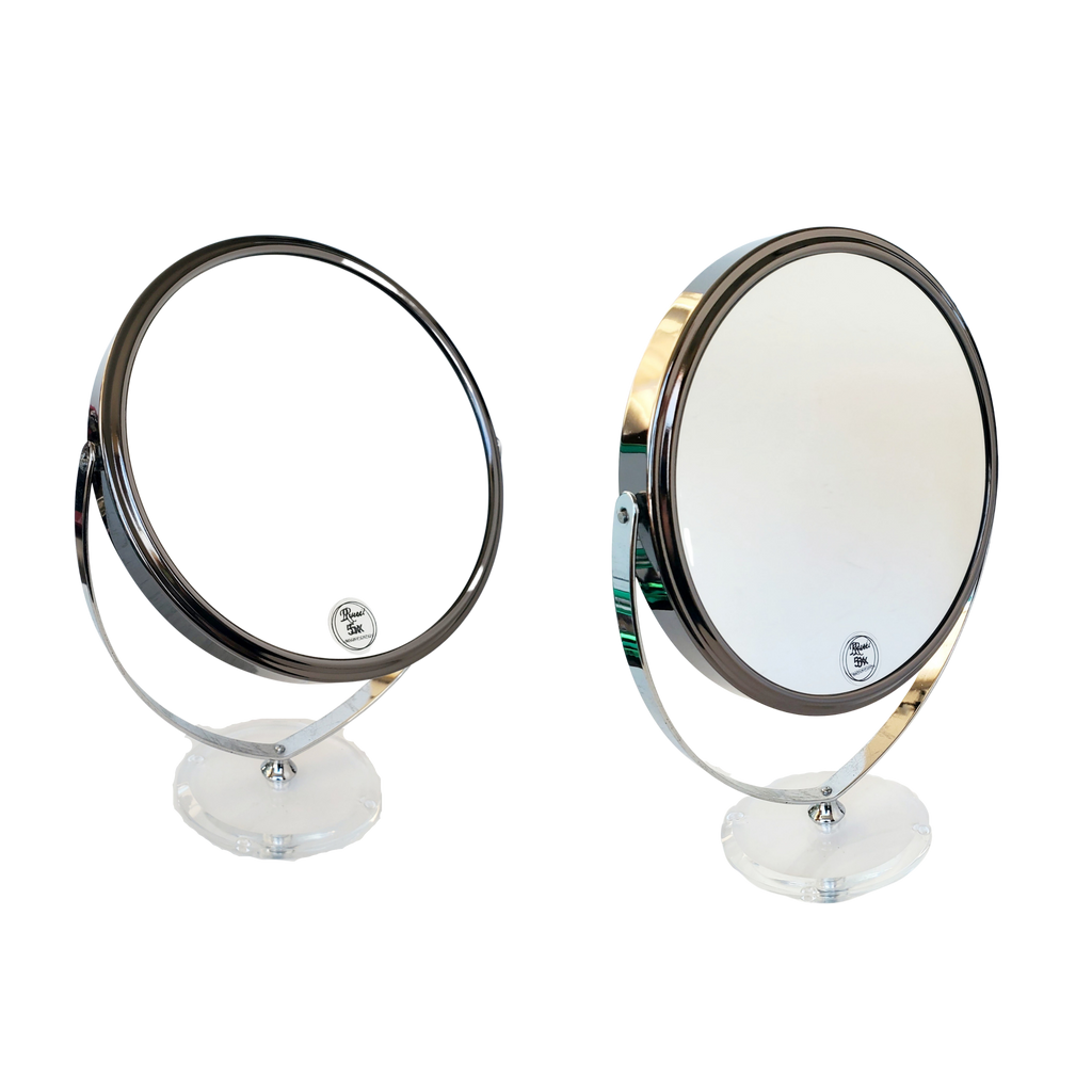 1x / 5x Dark Bronze Glossy Metal Finish Dual Vanity Mirror with Clear Acrylic Base