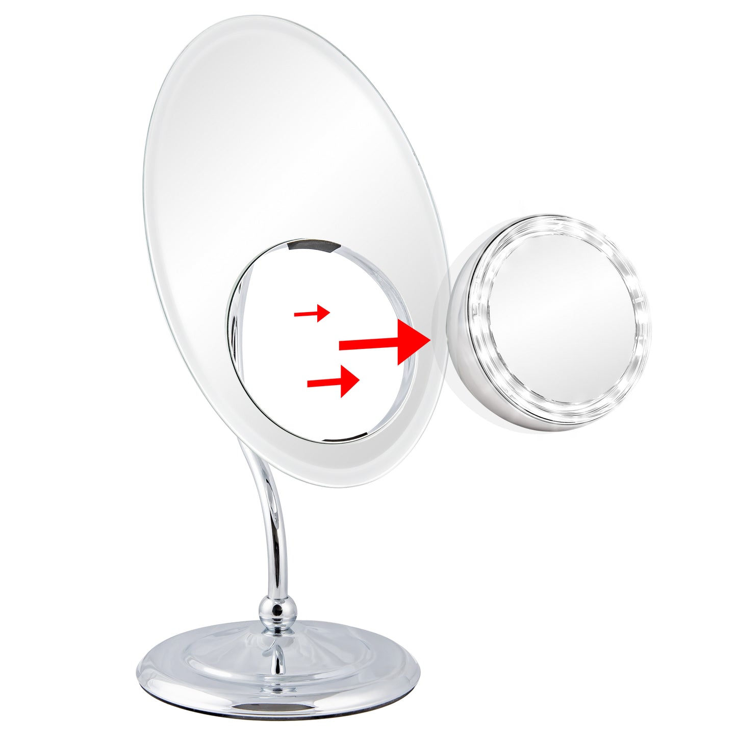 Elliptical Frameless Make Up Mirror With Removable LED Magnifying Suction Mirror (M961)