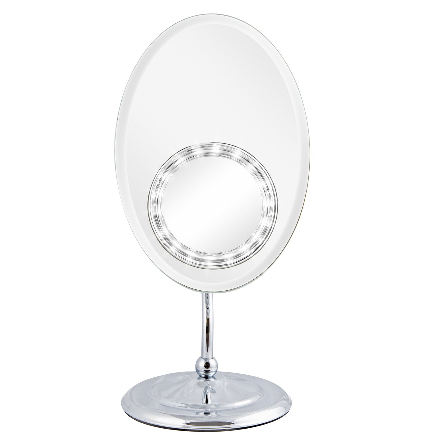 Elliptical Frameless Make Up Mirror With Removable LED Magnifying Suction Mirror (M961)