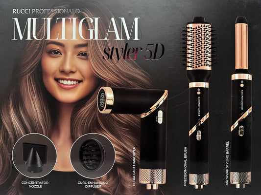 MULTIGLAM Styler 5D | 5-in-1 Hair Dryer & Styler Set with Air Wrap Barrels, Diffuser, Precision Brush & Concentrator Nozzle