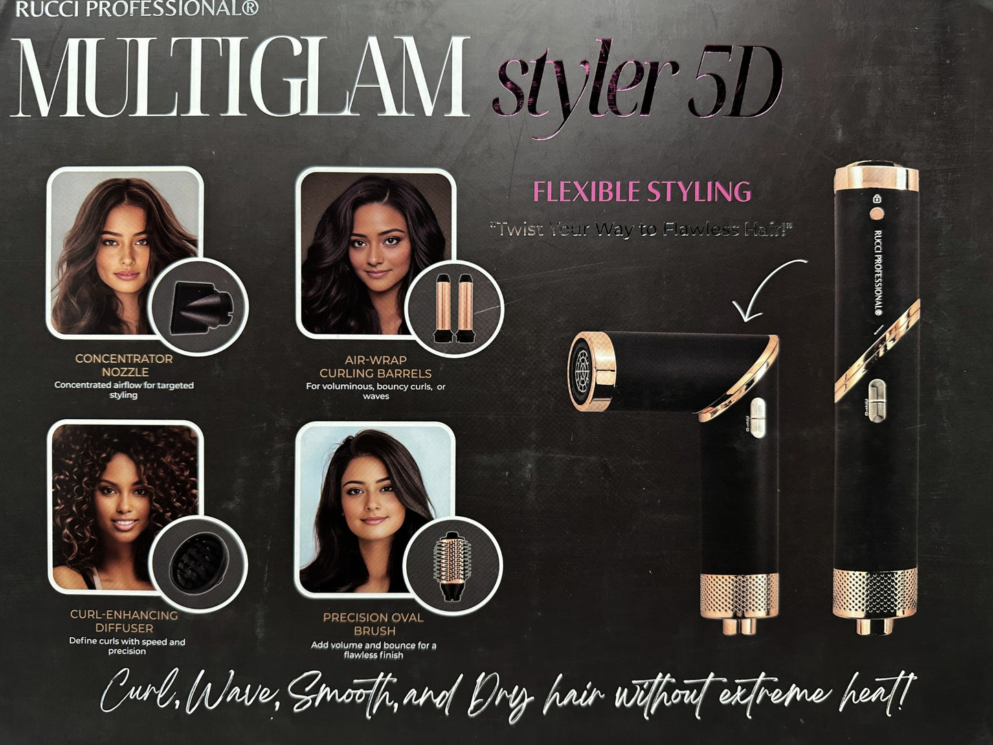 MULTIGLAM Styler 5D | 5-in-1 Hair Dryer & Styler Set with Air Wrap Barrels, Diffuser, Precision Brush & Concentrator Nozzle