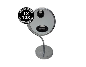 CLEARANCE 1X/10X Magnifying Double-Sided Silver Table-top Mirror (5"D x 11.25"H)