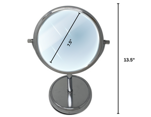 CLEARANCE 1X/7X Magnifying Double-Sided Silver Tabletop Mirror (7.5"D x 13.5"H)