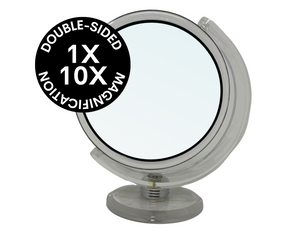 CLEARANCE 1X/10X Magnifying Double-Sided Clear Tabletop Mirror (6"D X 9.75"H)