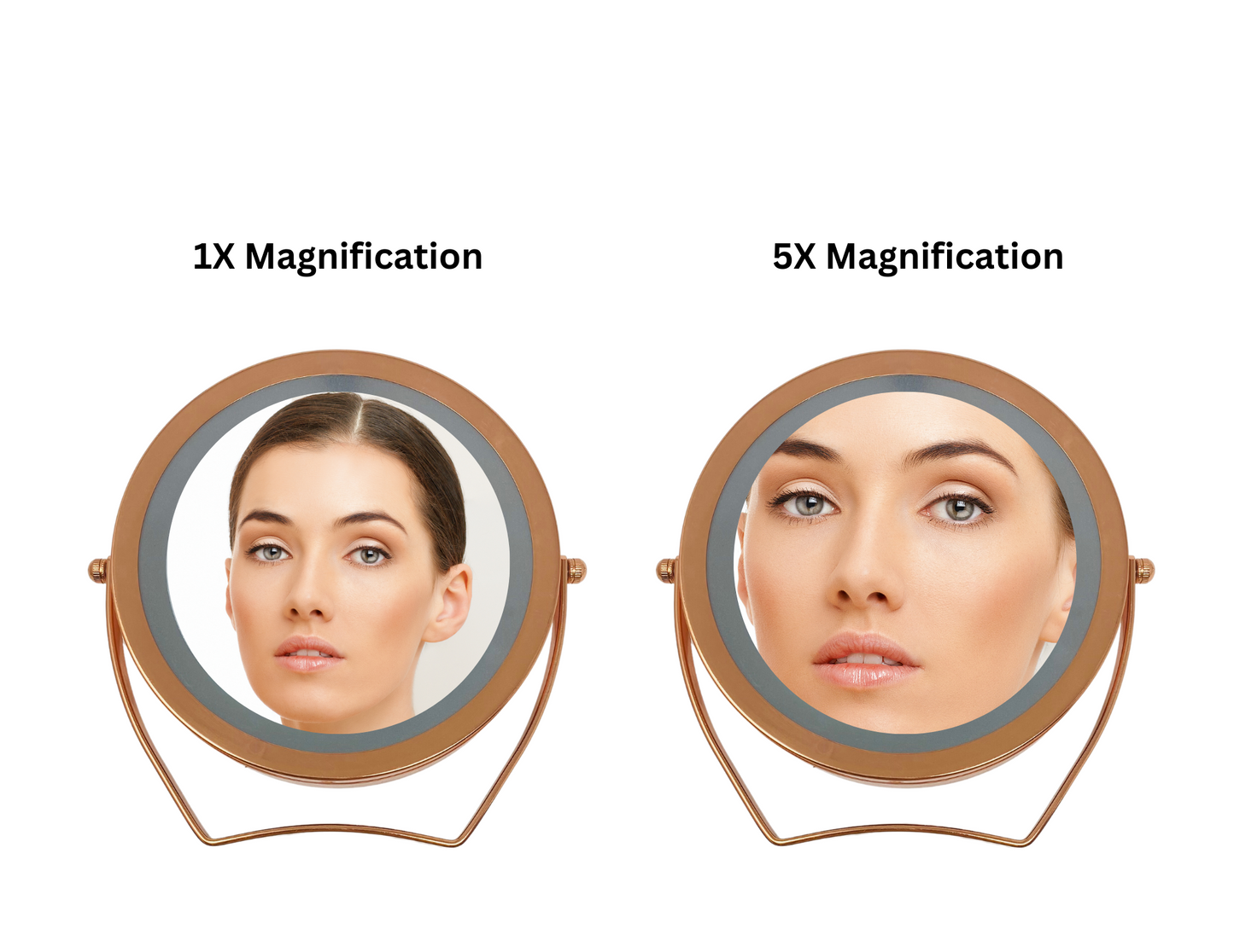CLEARANCE 1X/5X Double-Sided Magnifying Rose Gold Travel/Tabletop Mirror (8"H x 6"D)