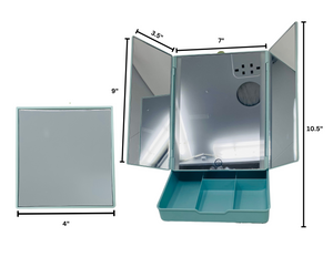 CLEARANCE 1X/10X LED Tri-Fold & Small Mint Green Mirror with Storage