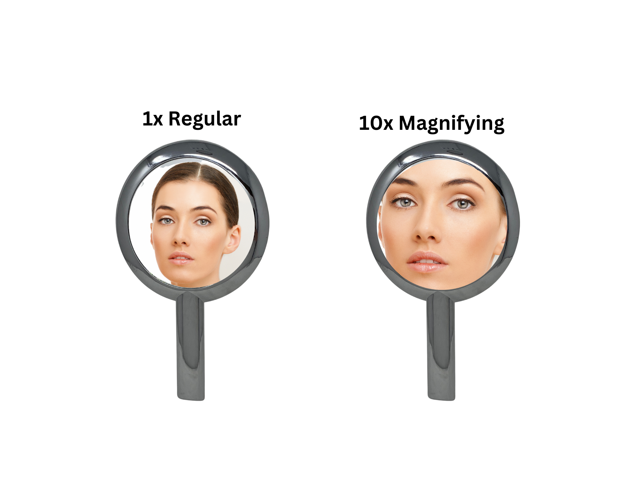 CLEARANCE 1X/10X Magnifying Double-Sided Silver Tabletop/Hand Mirror 5"Dx10.25"H
