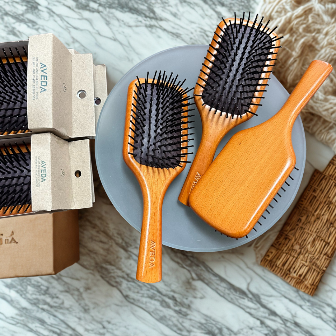 Aveda Wooden Paddle Brush Set – Full Size & Mini | Detangling, Anti-Static, All Hair Types