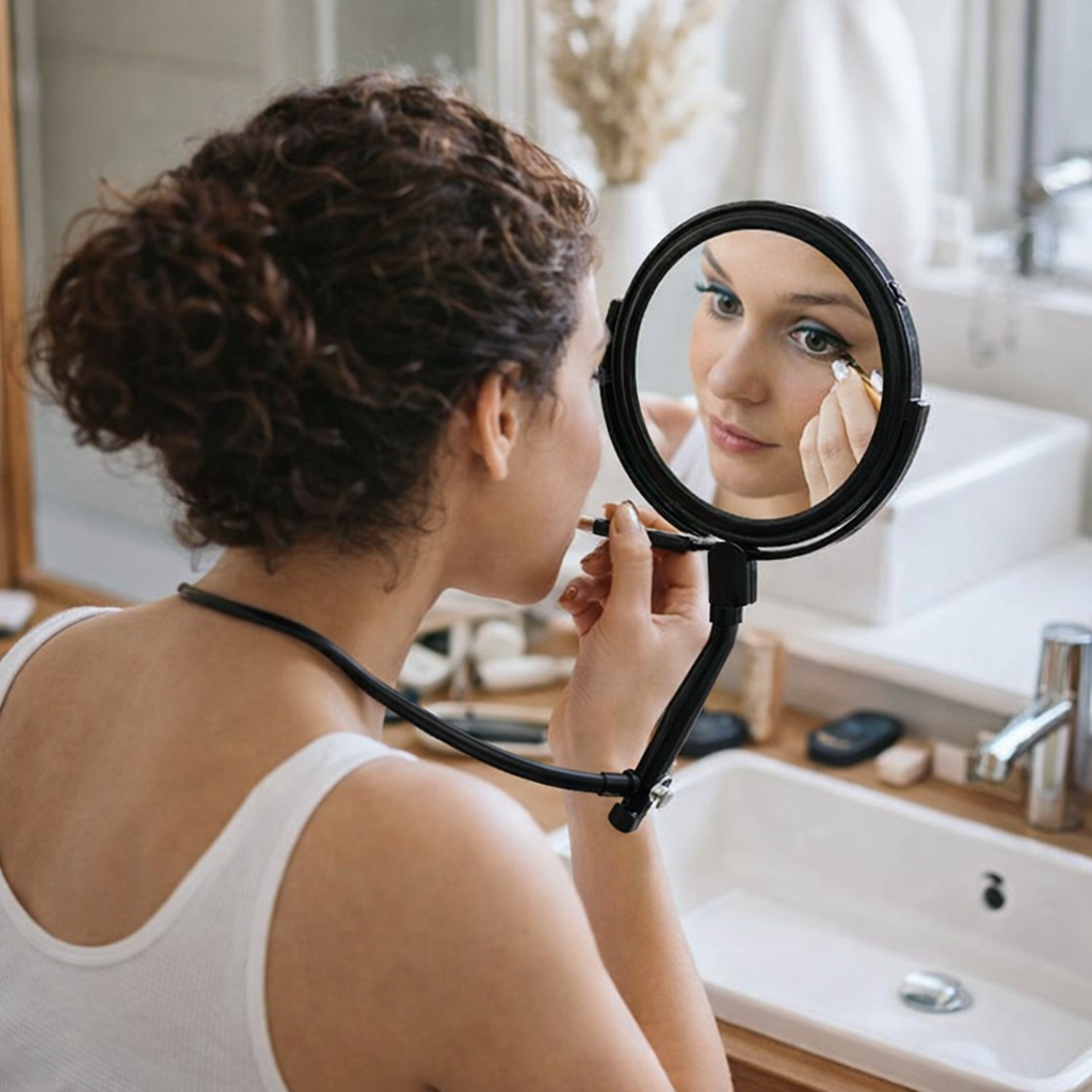 Hands Free Magnifying Neck Mirror – 1X/5X Dual Sided 4.25” Mirror, Adjustable Wearable Makeup & Shaving Mirror, 11” Portable Personal Beauty Mirror for Eyelash, Skincare & Grooming