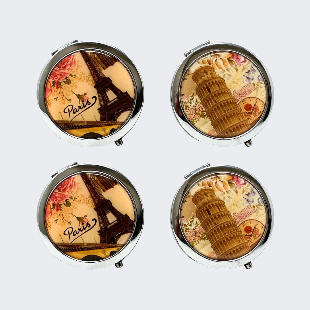 CM308 Round Vintage Compact Mirrors (4 pack)