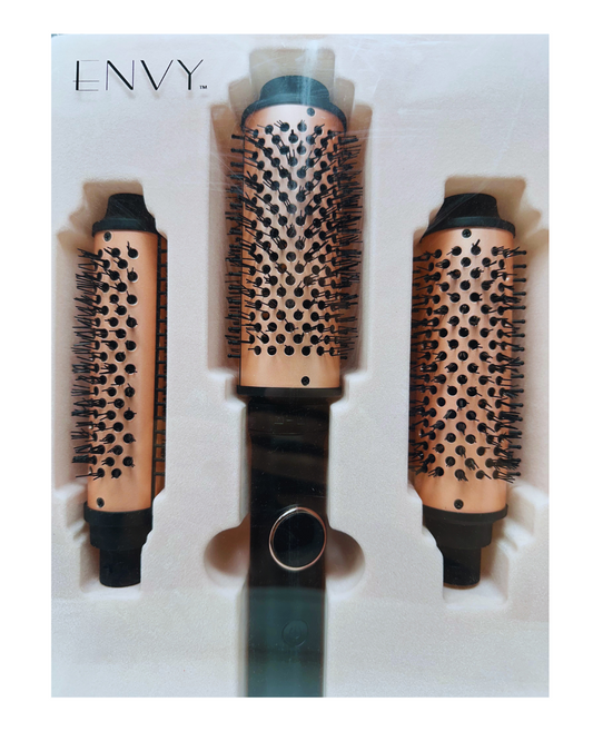 Envy Interchangeable Thermal Brush Set – 3 Barrel Ceramic Hair Styler | Volumizing Blowout Brush