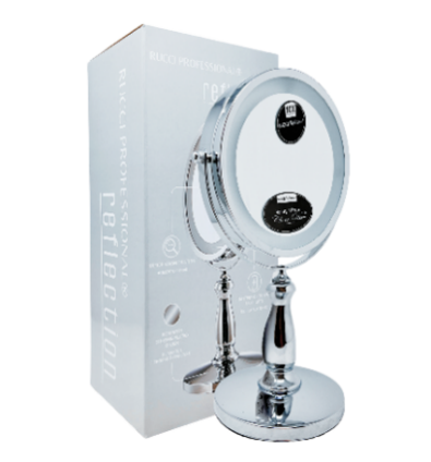 M1008 1X/5X Rucci Magnifying Double-Sided LED Battery-Operated Chrome Finish Tabletop Mirror (7"D X 13"L)