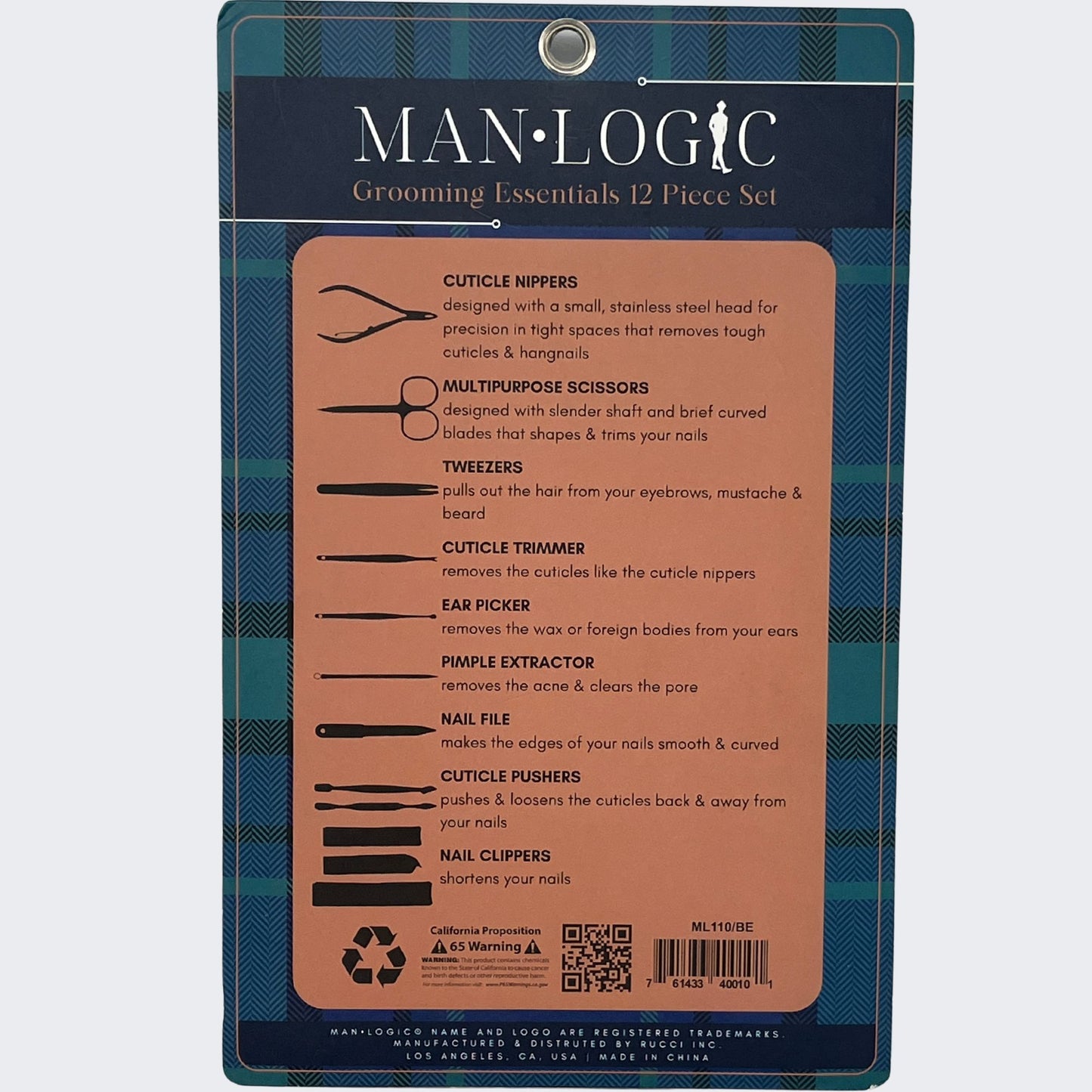 ML110/BE MANLOGIC Grooming Essentials 12 Piece Set Blue