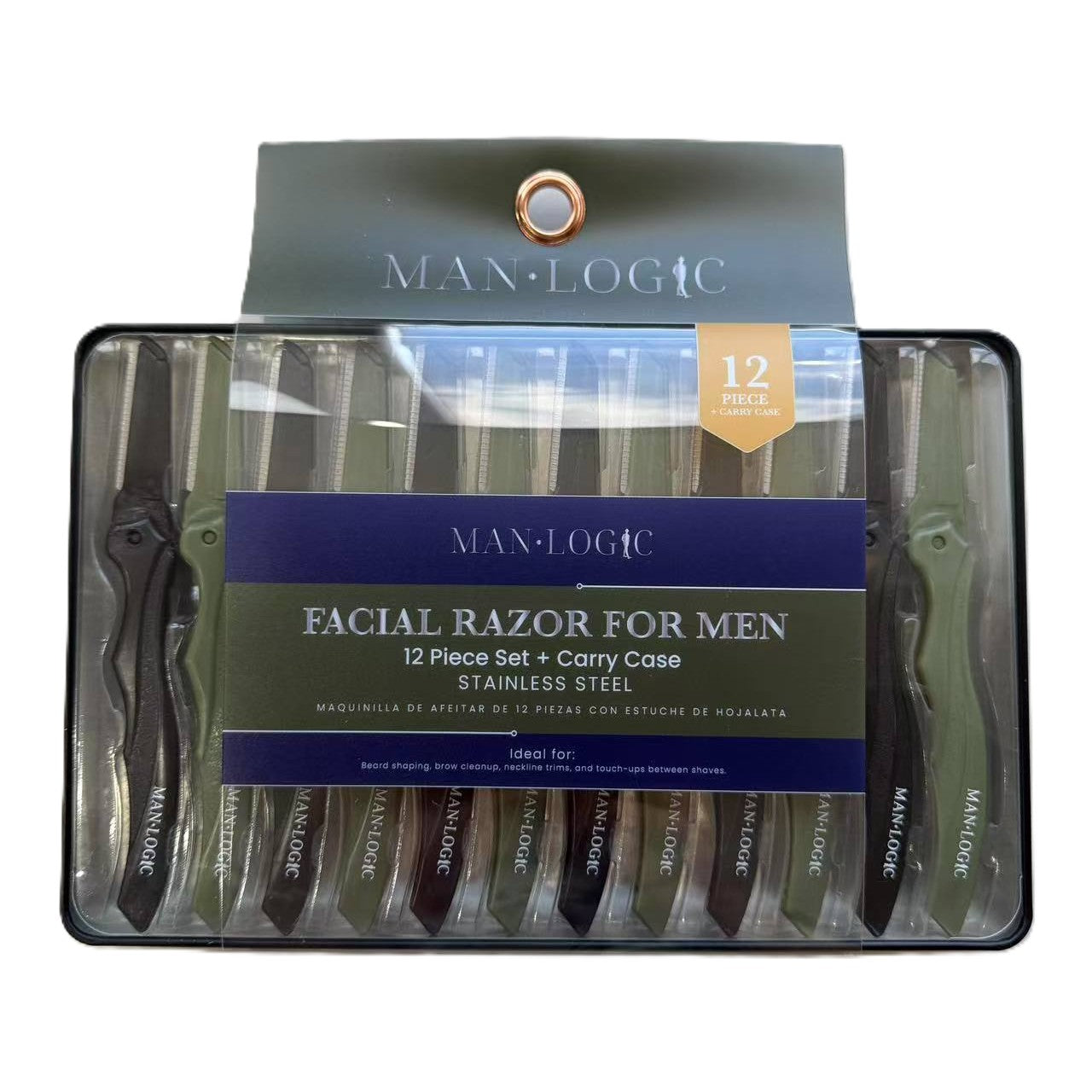 12-Piece Facial Razor Set for Men with Carry Case – Stainless Steel Pr ...