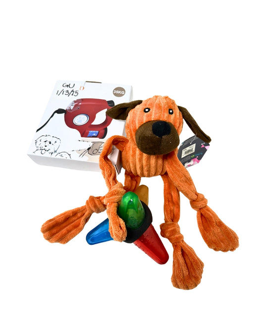 Dog Leash & Toy Set – Retractable 35kg Leash + Plush Squeaky Dog Toy + Chew Bone for Medium Large Dogs