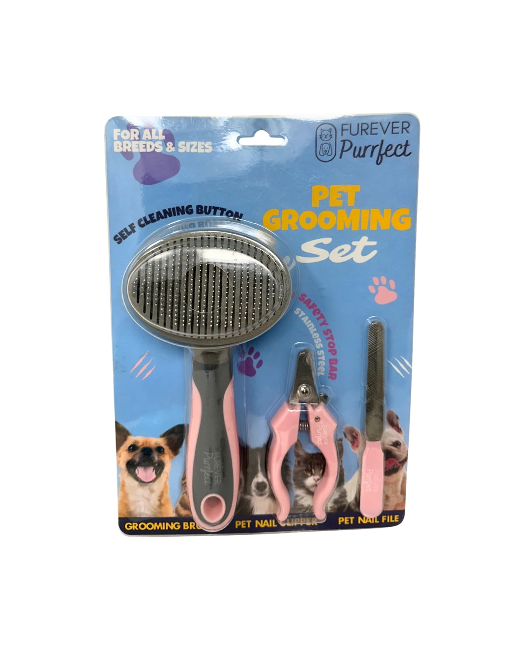 Pet Grooming Kit for Dogs & Cats – 5-in-1 Set with Brush, Nail Clippers, File, Deshedding Glove & Hair Roller – All Breeds & Sizes
