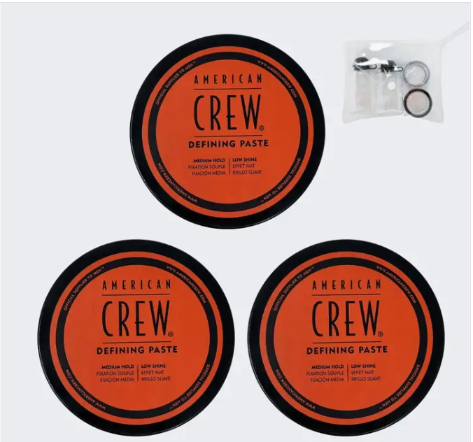American Crew Men's Hair Defining Paste, Medium Hold Hair Gel with Low Shine,  Pack of 3 (3 Oz ) + FREE Travel Bottle