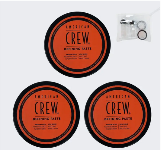 American Crew Men's Hair Defining Paste, Medium Hold Hair Gel with Low Shine,  Pack of 3 (3 Oz ) + FREE Travel Bottle