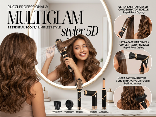 MULTIGLAM Styler 5D | 5-in-1 Hair Dryer & Styler Set with Air Wrap Barrels, Diffuser, Precision Brush & Concentrator Nozzle