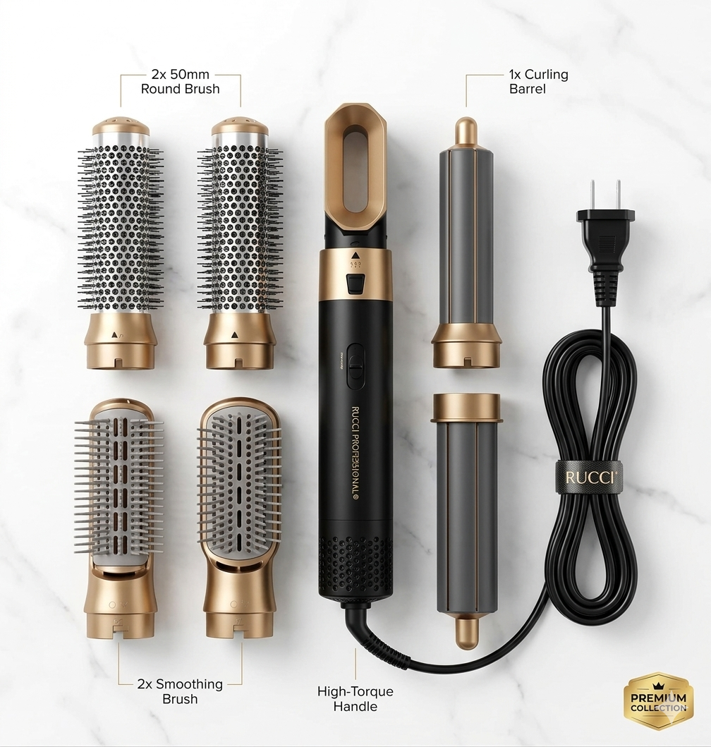 Rucci Professional 5-in-1 Hot Air Brush Set - 1000W Multi-Styler, Curler, Waver & Volumizer