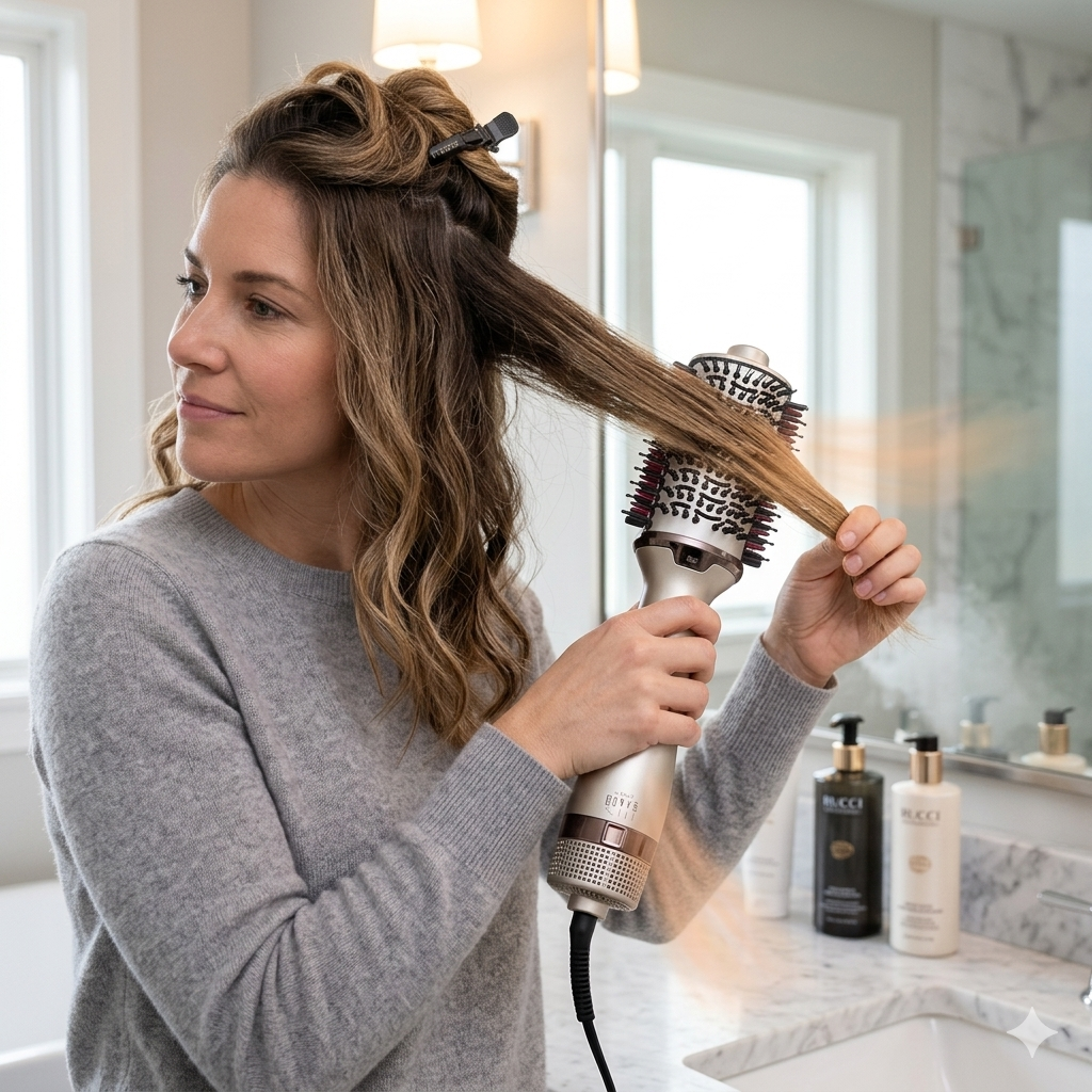 RUCCI Professional 2-in-1 Blowout Brush & Heated Comb – Multi-Styler for Wet & Dry Hair